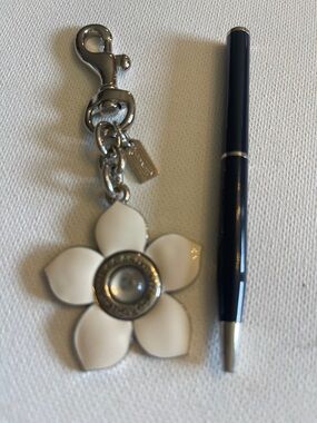 COACH White Enamel Flower Keychain Charm and Coach Pen